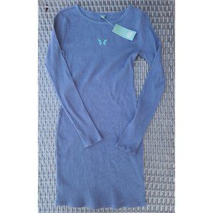 Wild Fable Dress Blue Long Sleeve Ribbed Butterfly